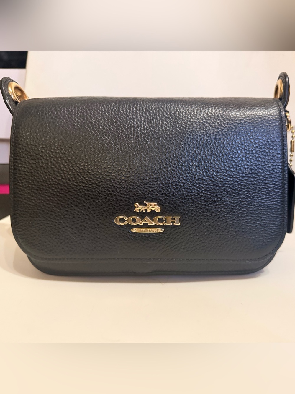 Coach Black Pebbled Leather Crossbody with Gold Logo
